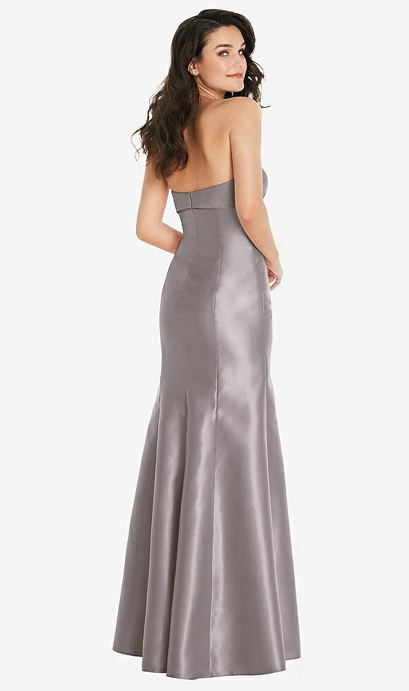 Back View - Cashmere Gray Bow Cuff Strapless Princess Waist Trumpet Gown