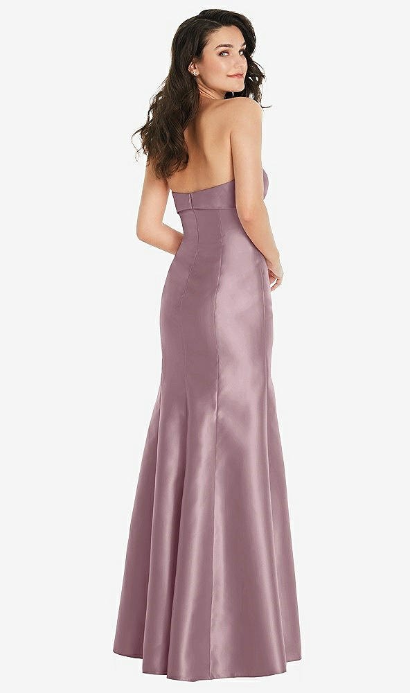 Back View - Dusty Rose Bow Cuff Strapless Princess Waist Trumpet Gown