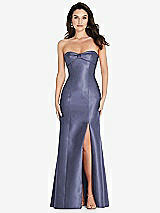 Front View Thumbnail - French Blue Bow Cuff Strapless Princess Waist Trumpet Gown