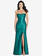 Front View Thumbnail - Jade Bow Cuff Strapless Princess Waist Trumpet Gown