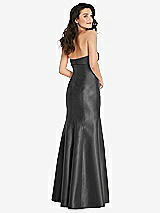 Rear View Thumbnail - Pewter Bow Cuff Strapless Princess Waist Trumpet Gown