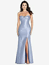 Front View Thumbnail - Sky Blue Bow Cuff Strapless Princess Waist Trumpet Gown