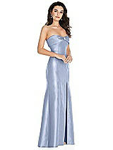 Side View Thumbnail - Sky Blue Bow Cuff Strapless Princess Waist Trumpet Gown