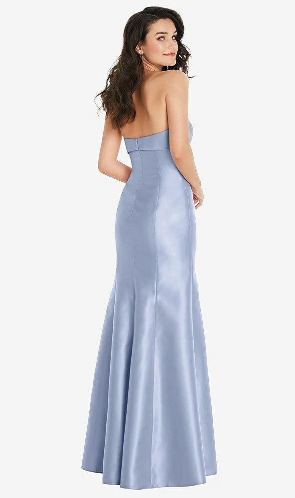 Back View - Sky Blue Bow Cuff Strapless Princess Waist Trumpet Gown