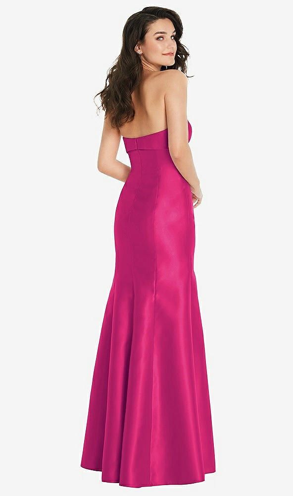 Back View - Think Pink Bow Cuff Strapless Princess Waist Trumpet Gown