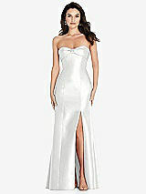 Front View Thumbnail - White Bow Cuff Strapless Princess Waist Trumpet Gown