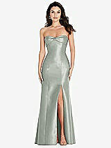 Front View Thumbnail - Willow Green Bow Cuff Strapless Princess Waist Trumpet Gown