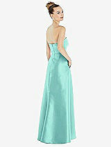 Alt View 3 Thumbnail - Coastal Strapless Satin Gown with Draped Front Slit and Pockets