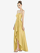 Alt View 2 Thumbnail - Maize Strapless Satin Gown with Draped Front Slit and Pockets