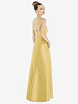 Alt View 3 Thumbnail - Maize Strapless Satin Gown with Draped Front Slit and Pockets