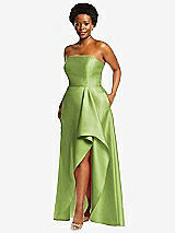 Side View Thumbnail - Mojito Strapless Satin Gown with Draped Front Slit and Pockets