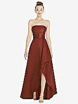 Alt View 1 Thumbnail - Auburn Moon Strapless Satin Gown with Draped Front Slit and Pockets