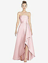 Alt View 1 Thumbnail - Ballet Pink Strapless Satin Gown with Draped Front Slit and Pockets