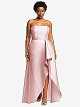 Front View Thumbnail - Ballet Pink Strapless Satin Gown with Draped Front Slit and Pockets
