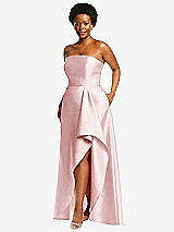 Side View Thumbnail - Ballet Pink Strapless Satin Gown with Draped Front Slit and Pockets