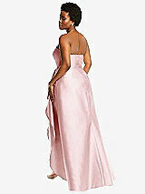 Rear View Thumbnail - Ballet Pink Strapless Satin Gown with Draped Front Slit and Pockets
