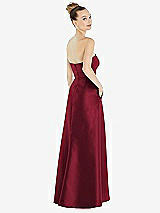 Alt View 3 Thumbnail - Burgundy Strapless Satin Gown with Draped Front Slit and Pockets