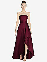 Alt View 1 Thumbnail - Cabernet Strapless Satin Gown with Draped Front Slit and Pockets