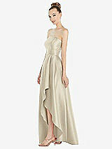 Alt View 2 Thumbnail - Champagne Strapless Satin Gown with Draped Front Slit and Pockets