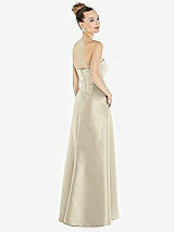 Alt View 3 Thumbnail - Champagne Strapless Satin Gown with Draped Front Slit and Pockets