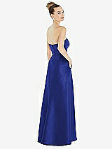 Alt View 3 Thumbnail - Cobalt Blue Strapless Satin Gown with Draped Front Slit and Pockets