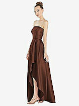 Alt View 2 Thumbnail - Cognac Strapless Satin Gown with Draped Front Slit and Pockets