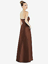 Alt View 3 Thumbnail - Cognac Strapless Satin Gown with Draped Front Slit and Pockets