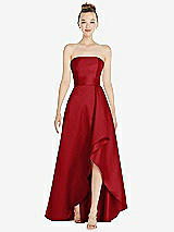 Alt View 1 Thumbnail - Garnet Strapless Satin Gown with Draped Front Slit and Pockets