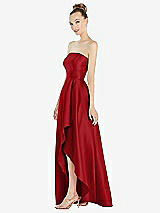 Alt View 2 Thumbnail - Garnet Strapless Satin Gown with Draped Front Slit and Pockets