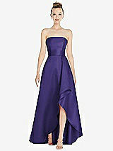 Alt View 1 Thumbnail - Grape Strapless Satin Gown with Draped Front Slit and Pockets