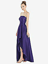 Alt View 2 Thumbnail - Grape Strapless Satin Gown with Draped Front Slit and Pockets