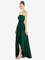 Alt View 2 Thumbnail - Hunter Green Strapless Satin Gown with Draped Front Slit and Pockets