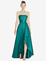 Alt View 1 Thumbnail - Jade Strapless Satin Gown with Draped Front Slit and Pockets