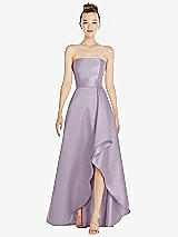 Alt View 1 Thumbnail - Lilac Haze Strapless Satin Gown with Draped Front Slit and Pockets