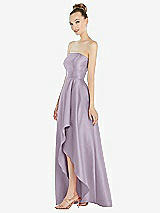 Alt View 2 Thumbnail - Lilac Haze Strapless Satin Gown with Draped Front Slit and Pockets