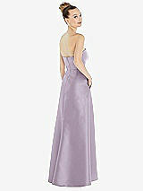 Alt View 3 Thumbnail - Lilac Haze Strapless Satin Gown with Draped Front Slit and Pockets