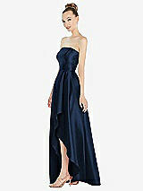 Alt View 2 Thumbnail - Midnight Navy Strapless Satin Gown with Draped Front Slit and Pockets