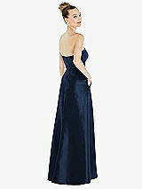 Alt View 3 Thumbnail - Midnight Navy Strapless Satin Gown with Draped Front Slit and Pockets