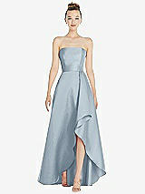 Alt View 1 Thumbnail - Mist Strapless Satin Gown with Draped Front Slit and Pockets