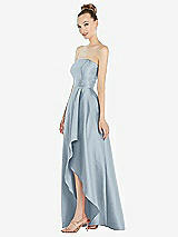 Alt View 2 Thumbnail - Mist Strapless Satin Gown with Draped Front Slit and Pockets