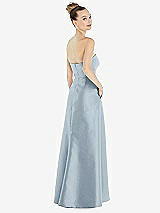 Alt View 3 Thumbnail - Mist Strapless Satin Gown with Draped Front Slit and Pockets
