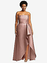 Front View Thumbnail - Neu Nude Strapless Satin Gown with Draped Front Slit and Pockets