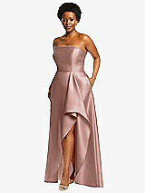 Side View Thumbnail - Neu Nude Strapless Satin Gown with Draped Front Slit and Pockets