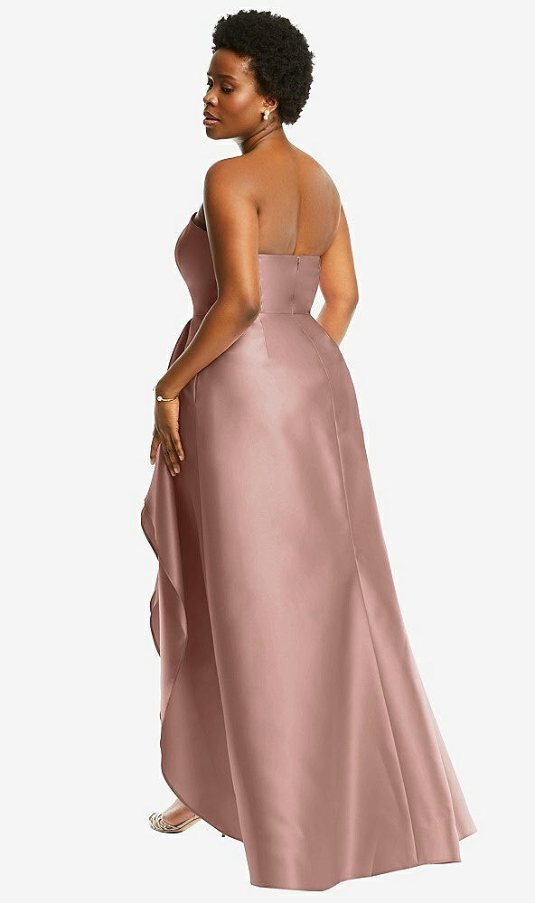 Back View - Neu Nude Strapless Satin Gown with Draped Front Slit and Pockets