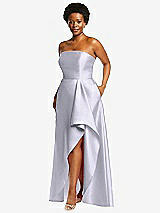 Side View Thumbnail - Silver Dove Strapless Satin Gown with Draped Front Slit and Pockets