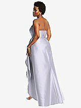 Rear View Thumbnail - Silver Dove Strapless Satin Gown with Draped Front Slit and Pockets