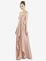 Alt View 2 Thumbnail - Toasted Sugar Strapless Satin Gown with Draped Front Slit and Pockets