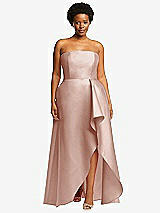 Front View Thumbnail - Toasted Sugar Strapless Satin Gown with Draped Front Slit and Pockets