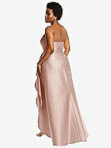 Rear View Thumbnail - Toasted Sugar Strapless Satin Gown with Draped Front Slit and Pockets