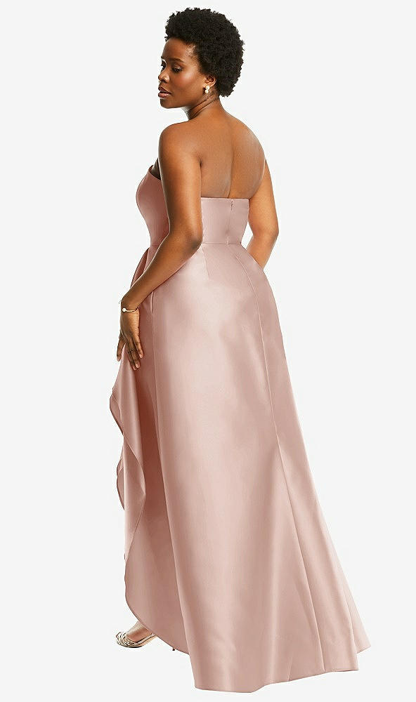 Back View - Toasted Sugar Strapless Satin Gown with Draped Front Slit and Pockets